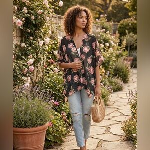 Live 4 Truth Black Kimono with Pink Floral Design